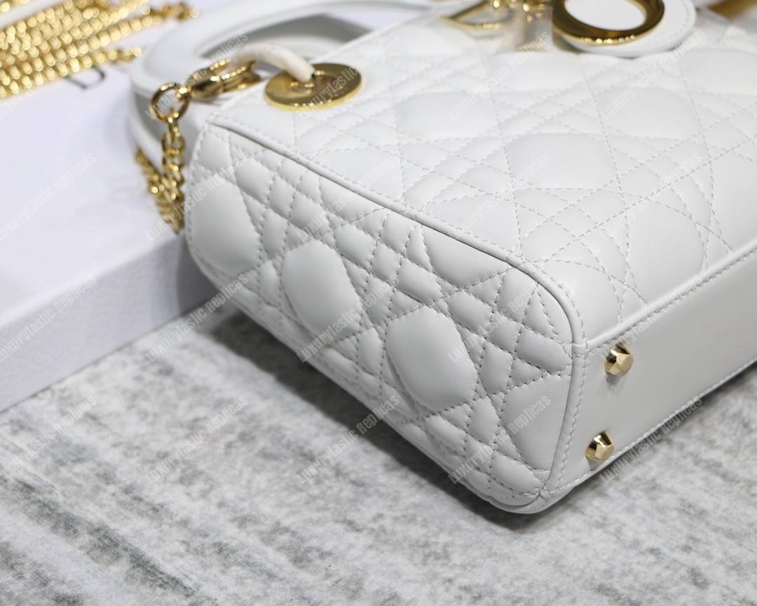 mini lady D*or lambskin bag storm white gold-tone metal