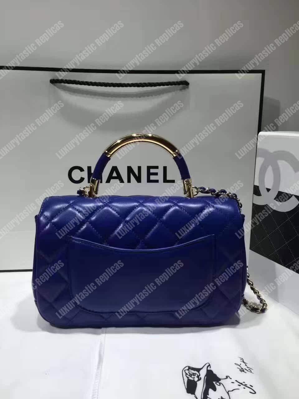 Ch*el medium flap bag with top handle blue