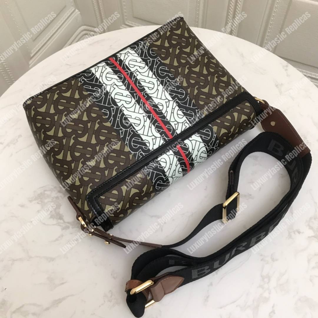 B**rry monogram stripe e-canvas note crossbody bag bridle brown