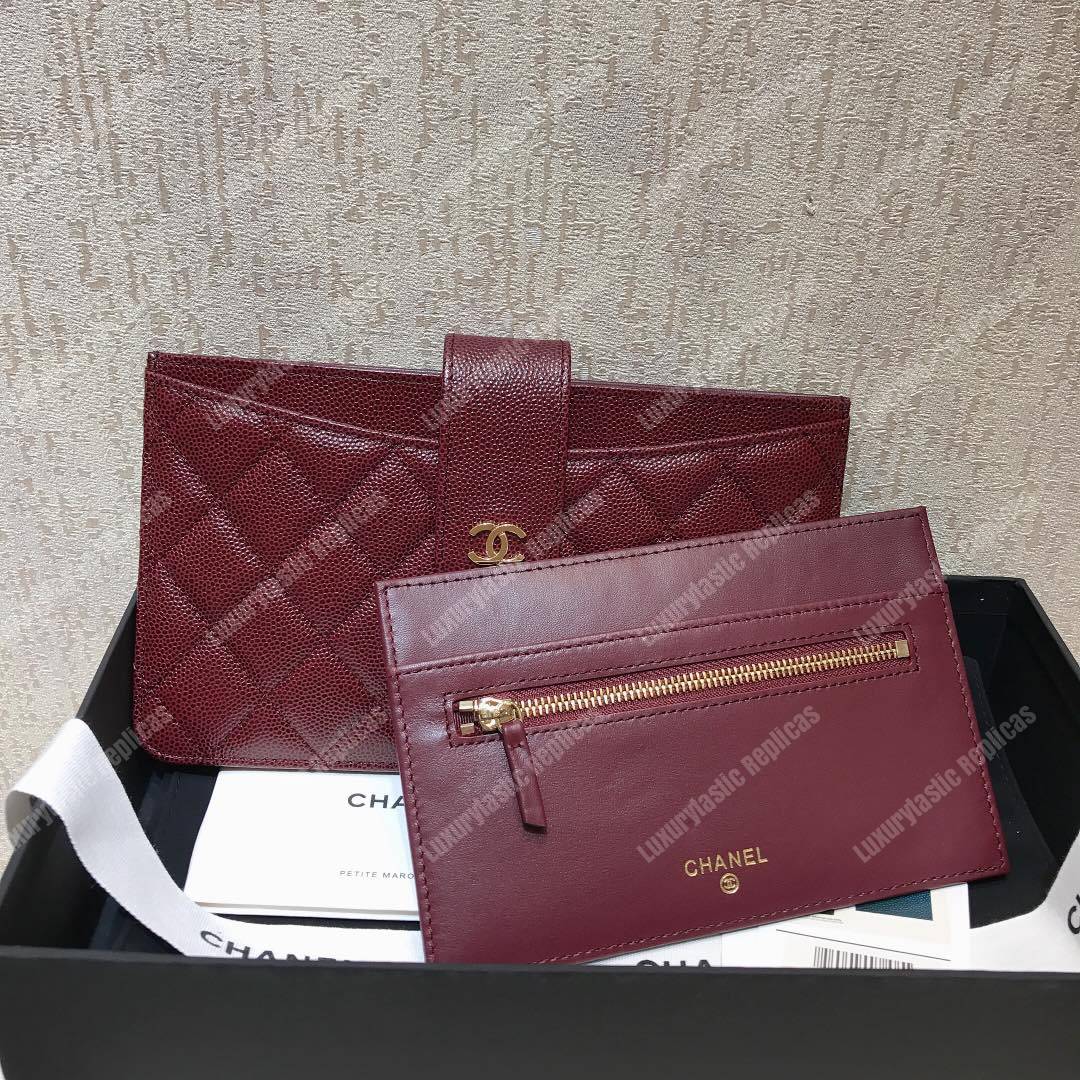 Ch*el classic pouch caviar leather burgundy