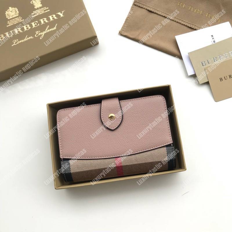 B**rry house check and leather wallet mahogany red