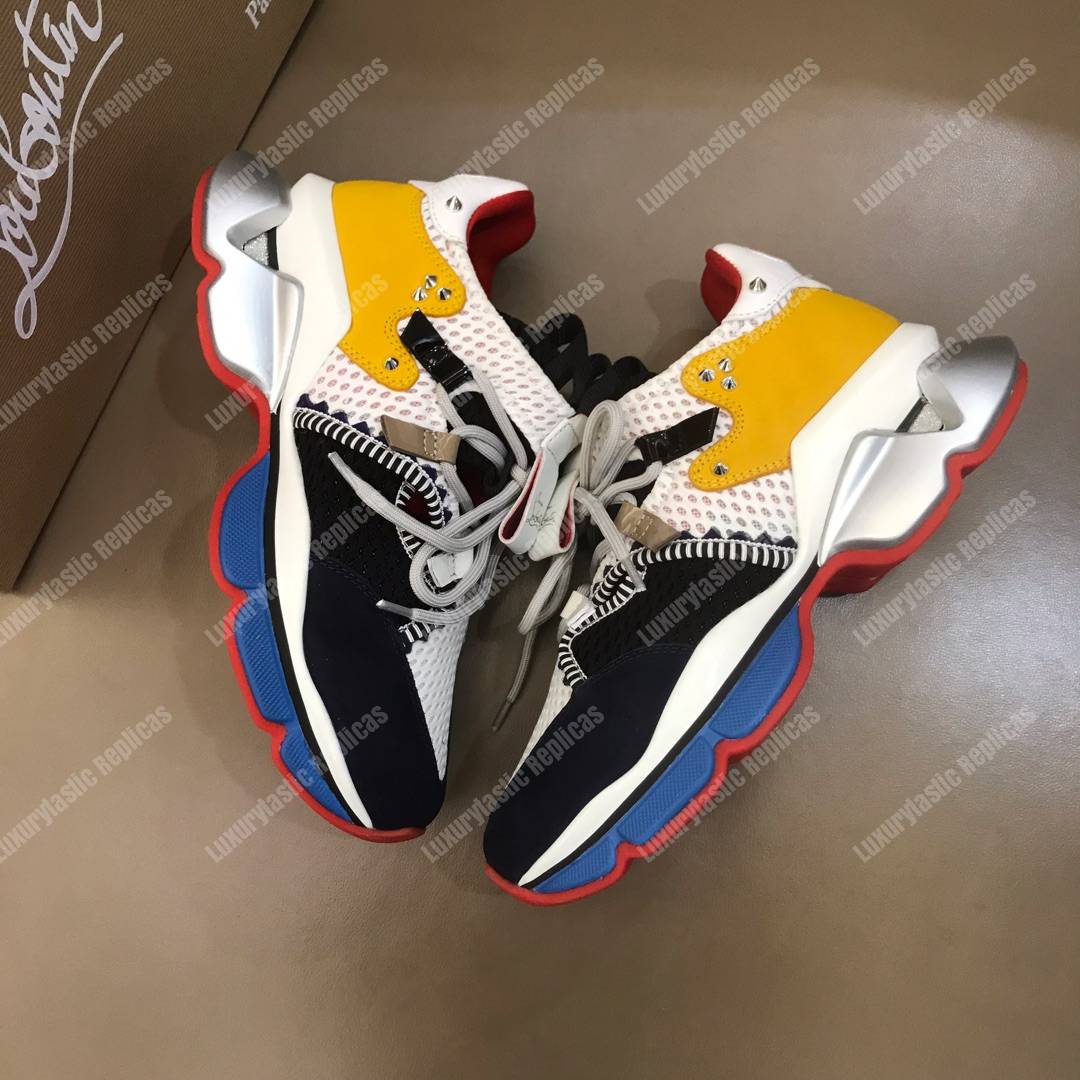 Ch**an louboutin red runner black/yellow/blue lining