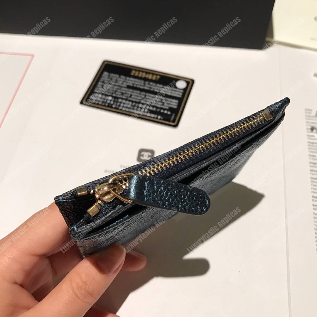 Ch*el classic card holder iridescent turquoise