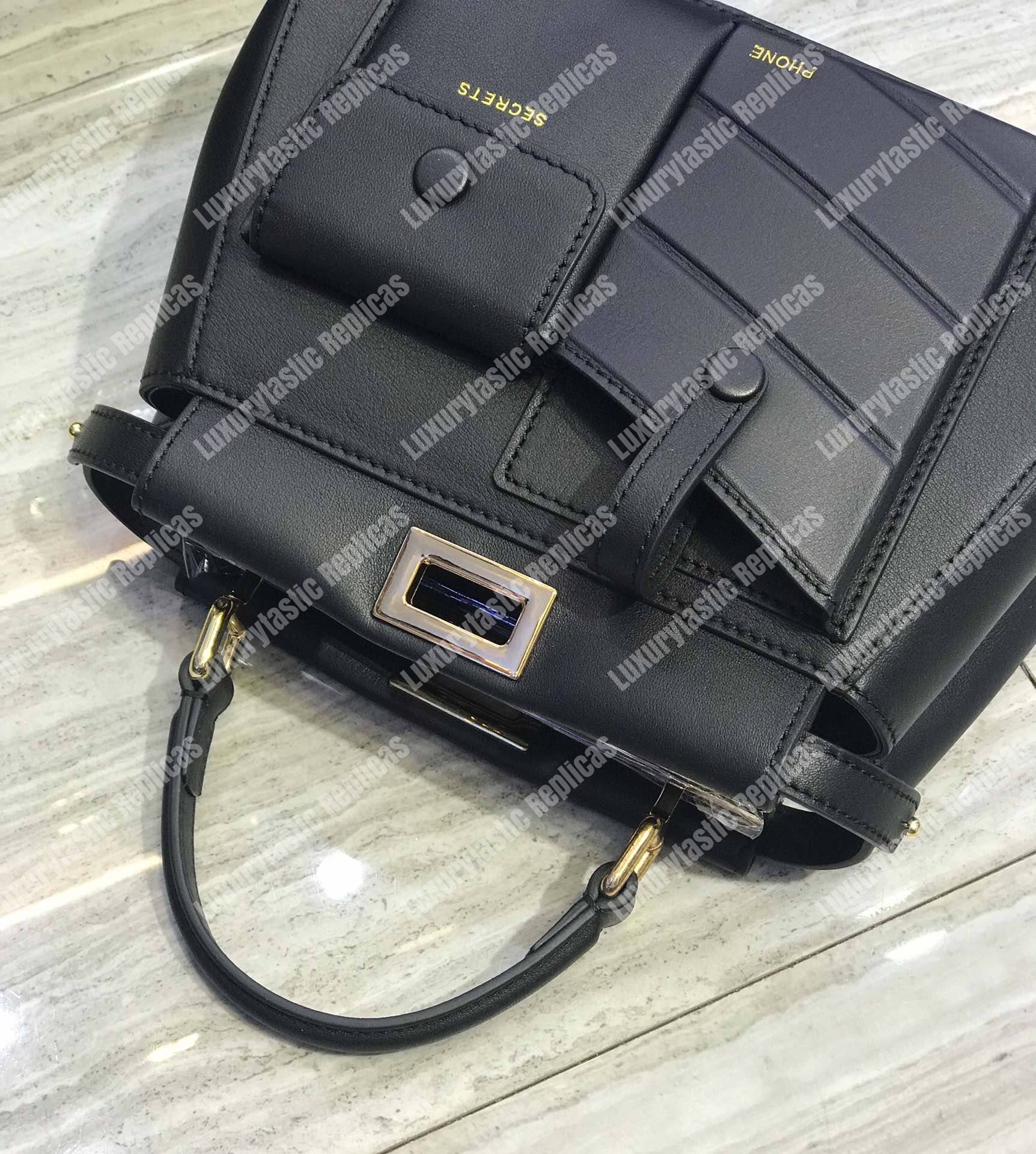 F**di peekaboo iconic mini black leather bag