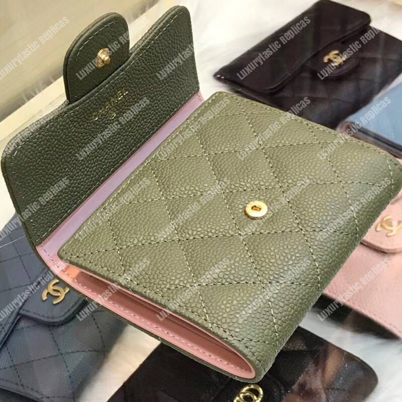Ch*el classic small flap wallet green