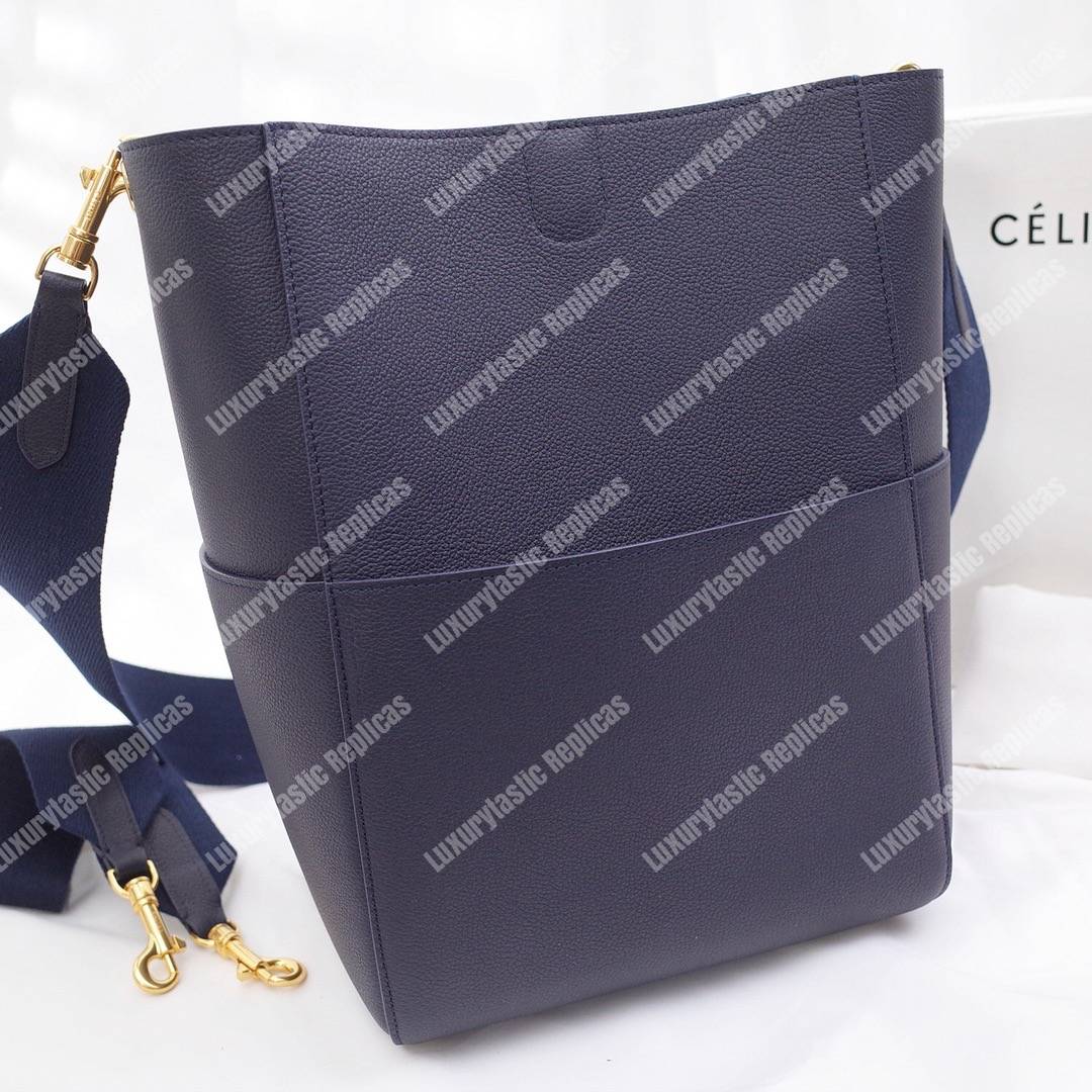 Ce**e sangle bucket bag in soft grained calfskin deep blue