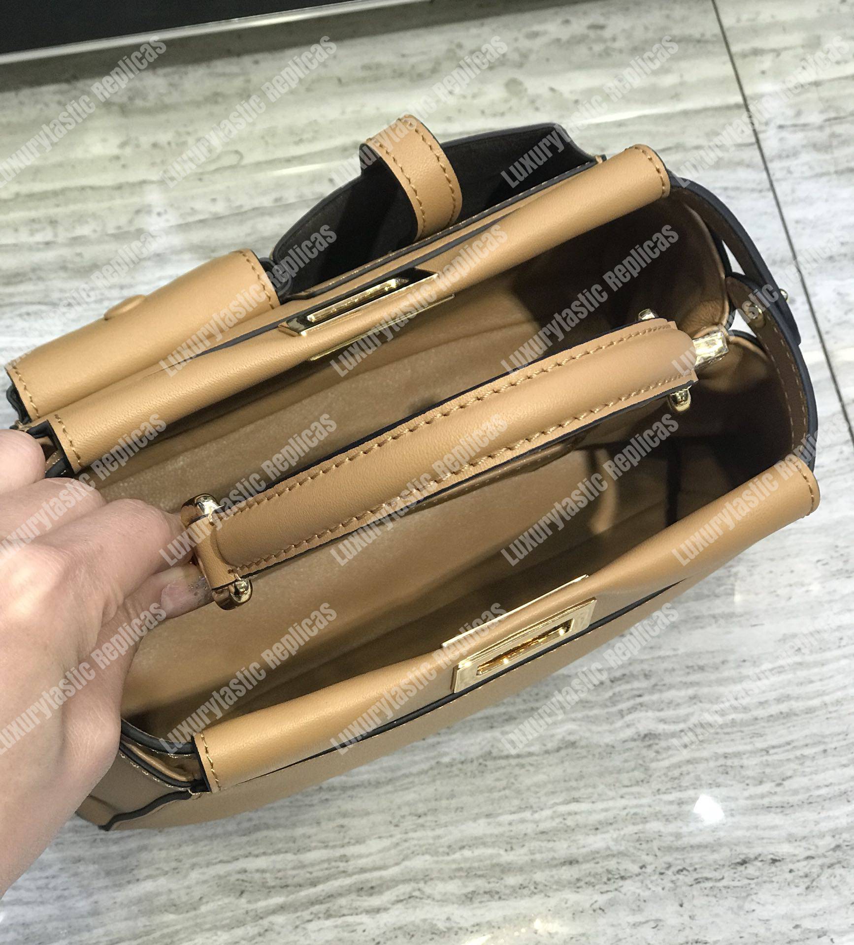 F**di peekaboo iconic mini beige leather bag