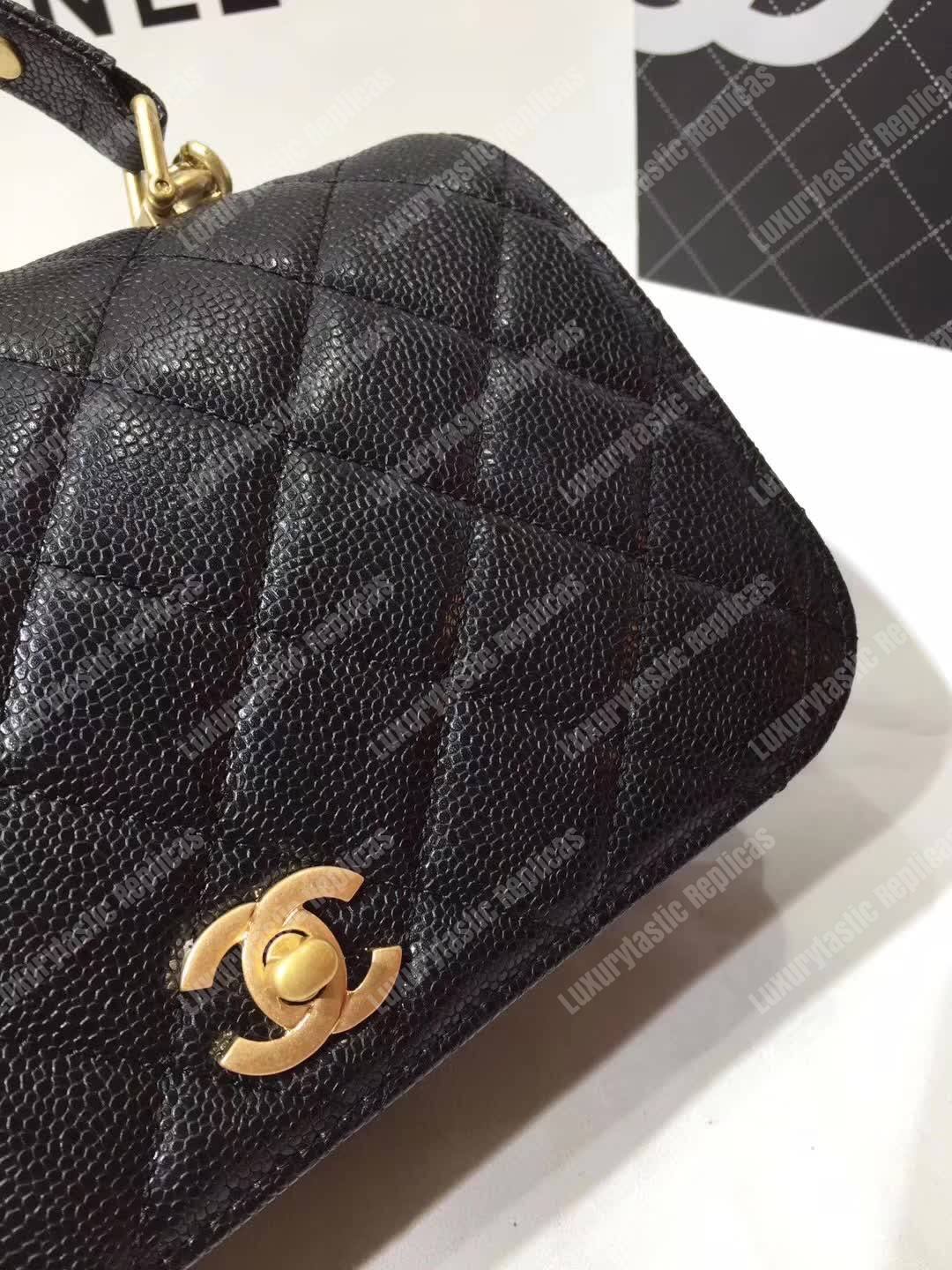 Ch*el small flap bag with top handle black