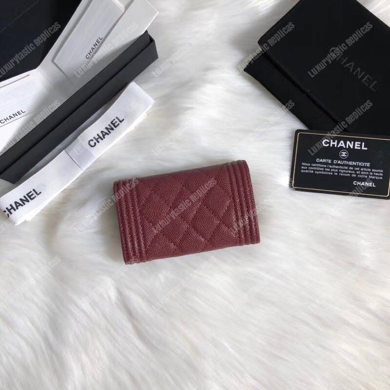 Ch*el boy small flap wallet maroon