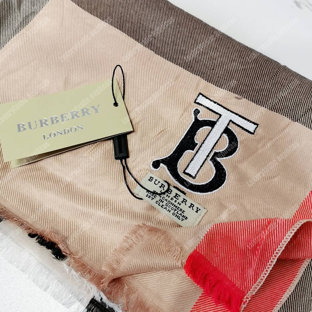 B**rry cashmere scarf black beige red tb monogram