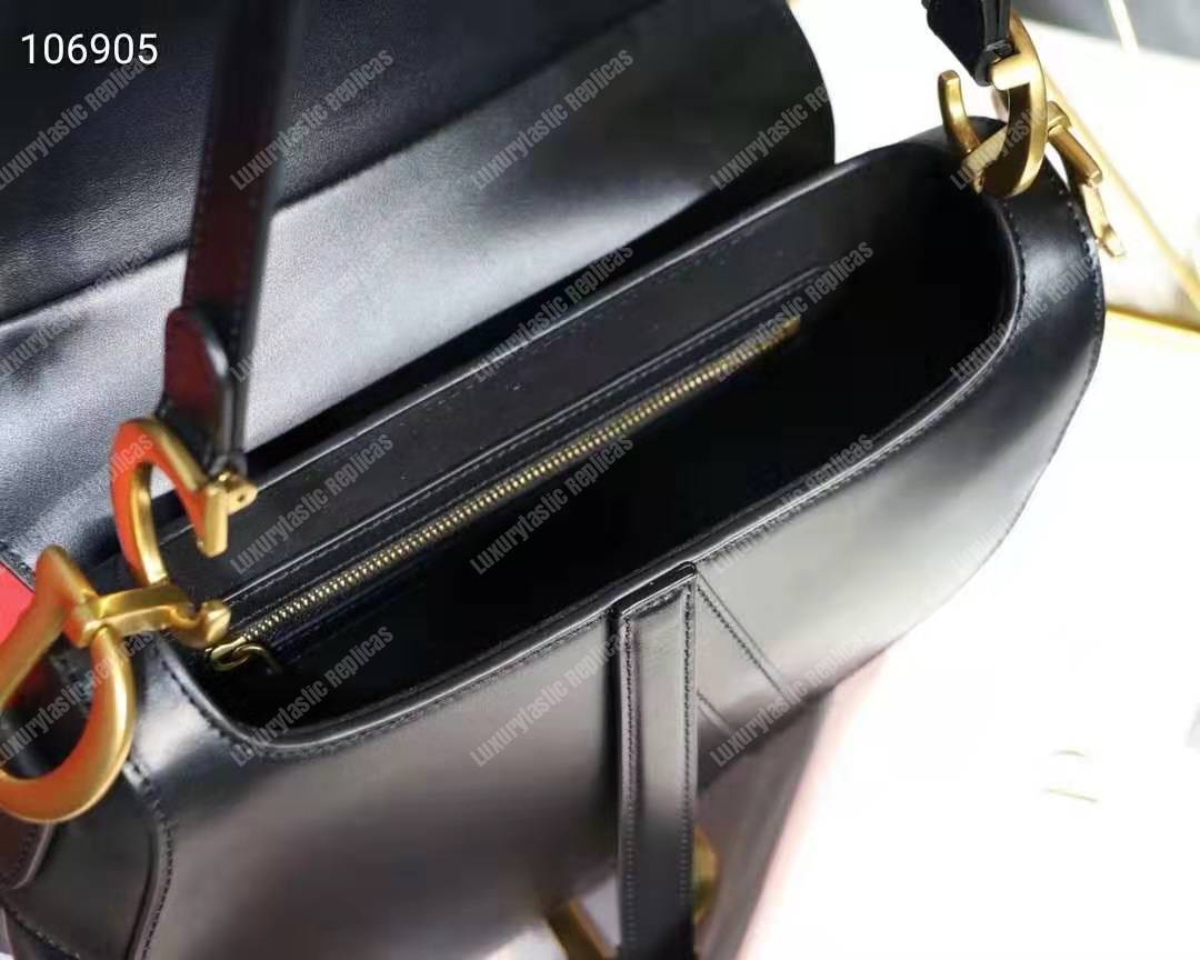D*or mini saddle bag in black calfskin