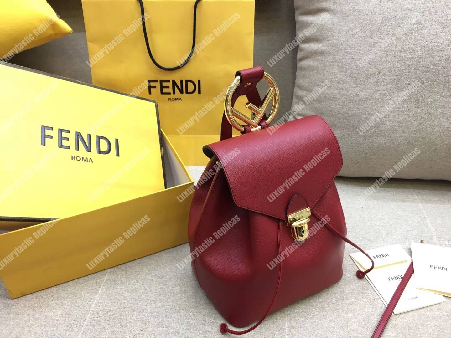 F**di red leather backpack