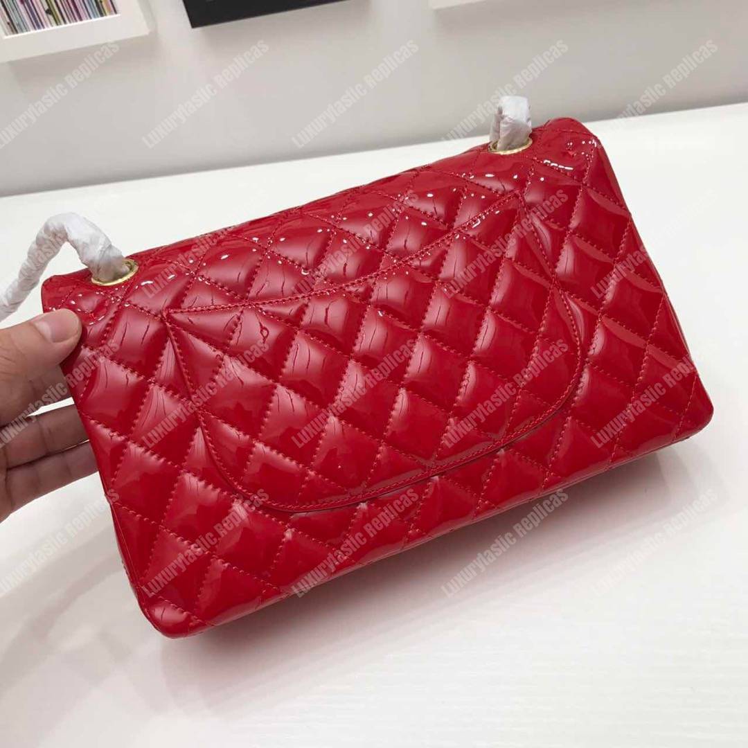 Ch*el classic medium flap bag red