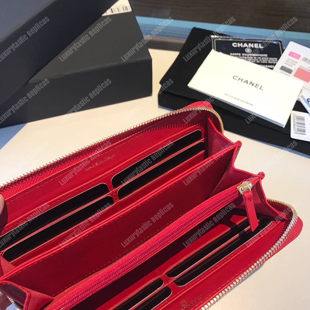 Ch*el 19 long zipped wallet scarlet
