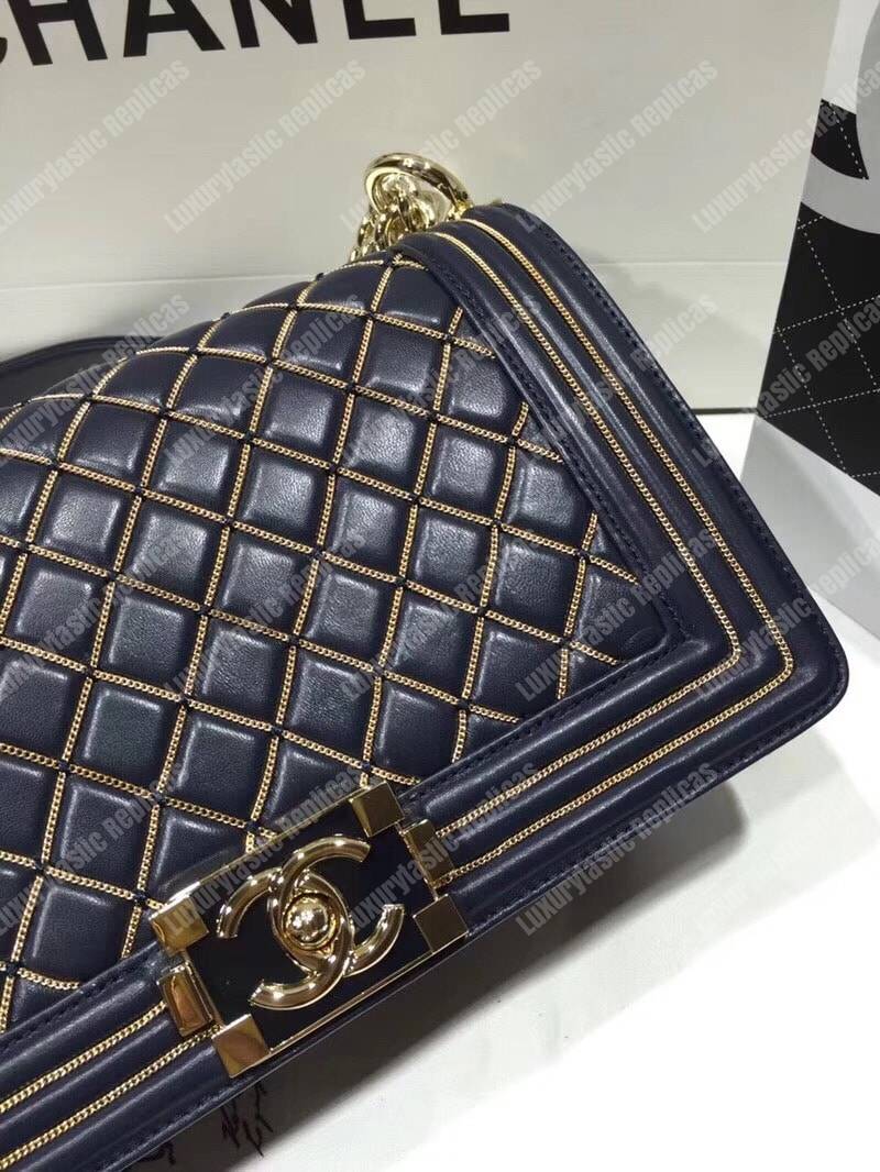 Ch*el boy handbag navy blue
