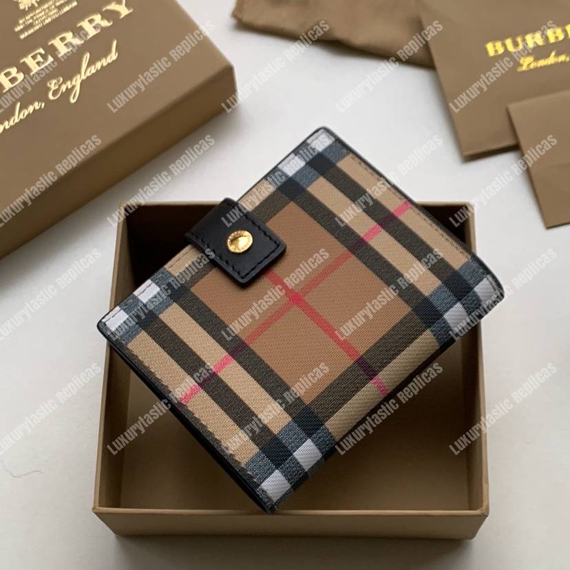 B**rry small vintage check and leather folding wallet black