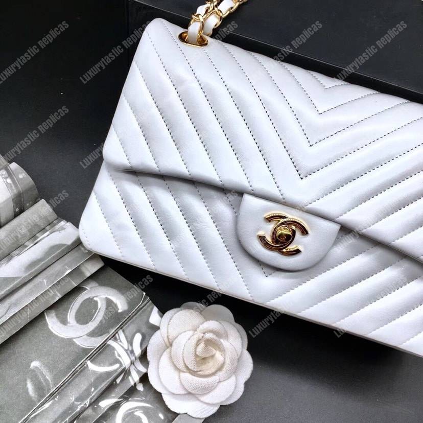 Ch*el classic medium handbag white