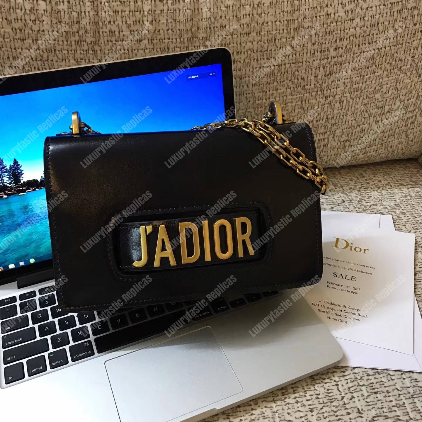 j’aD*or flap bag gold chain – black calfskin