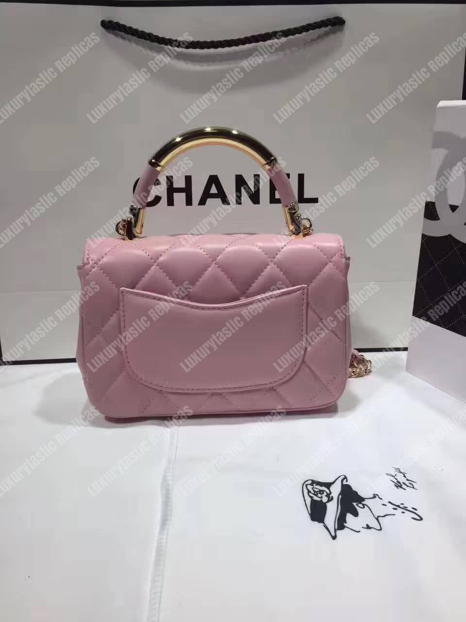 Ch*el small flap bag with top handle pink