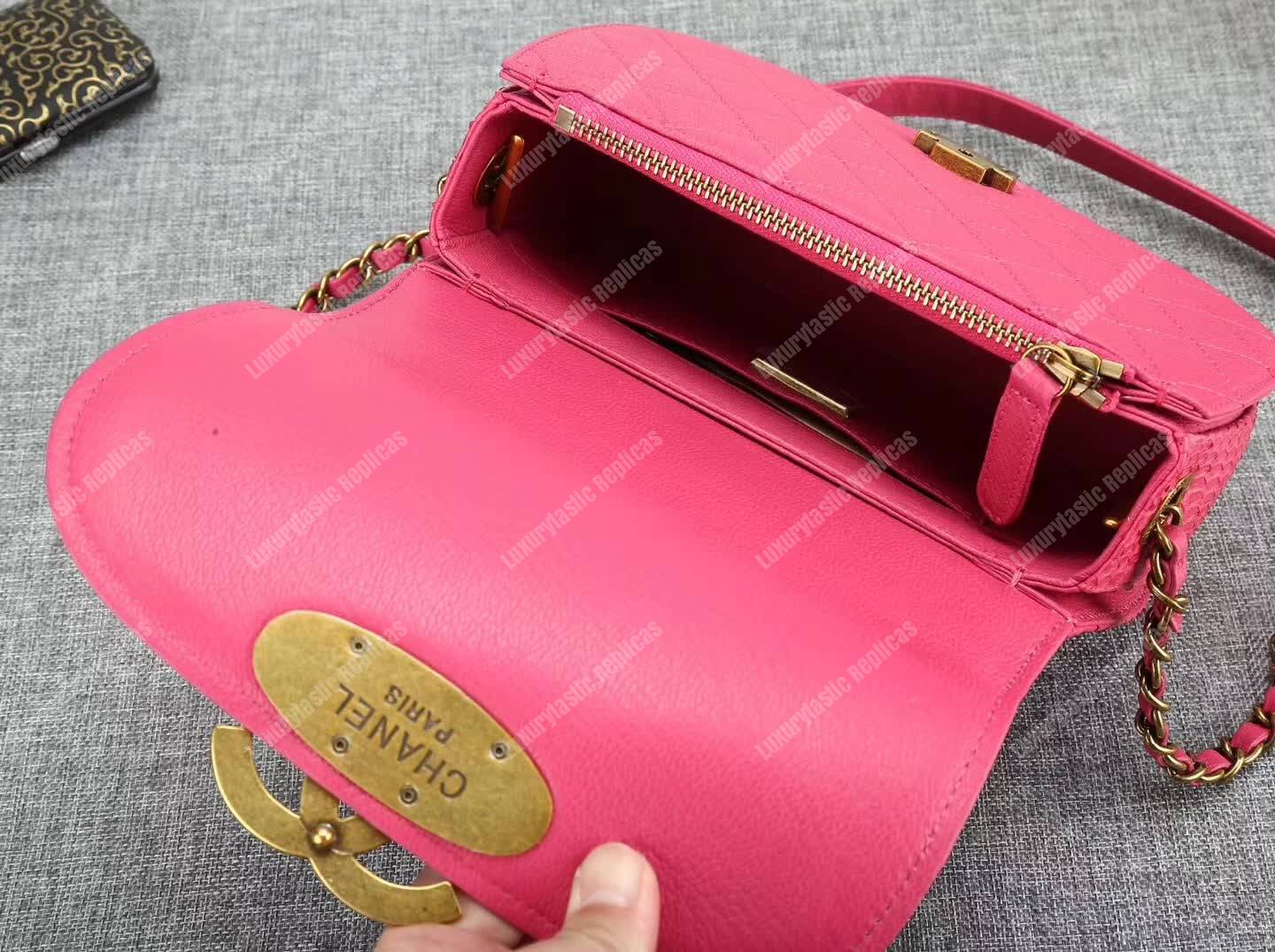 Ch*el medium flap bag with top handle pink