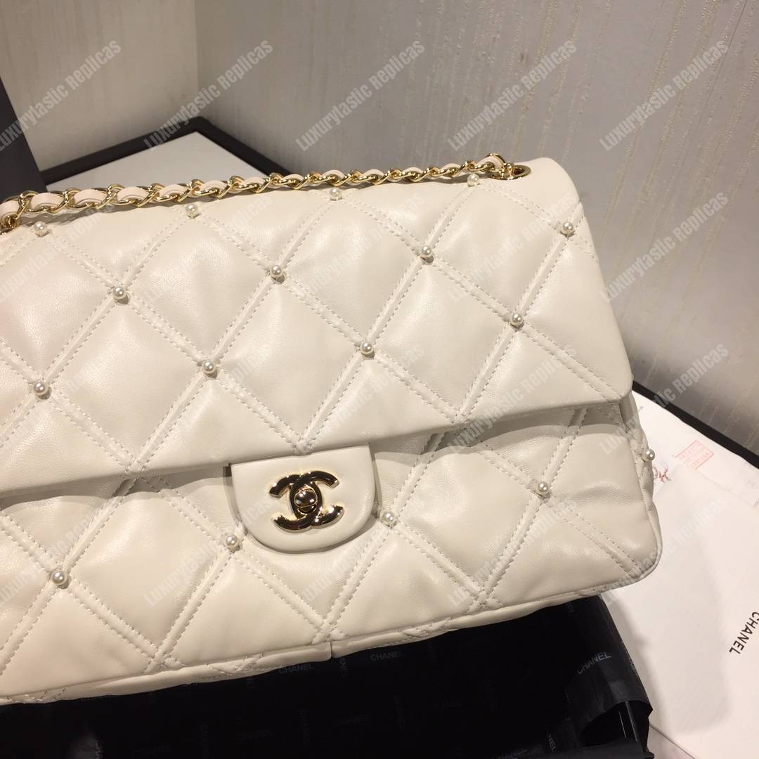 Ch*el flap bag iimitation pearls white