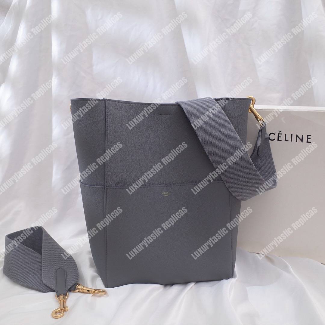 Ce**e sangle bucket bag in soft grained calfskin grey