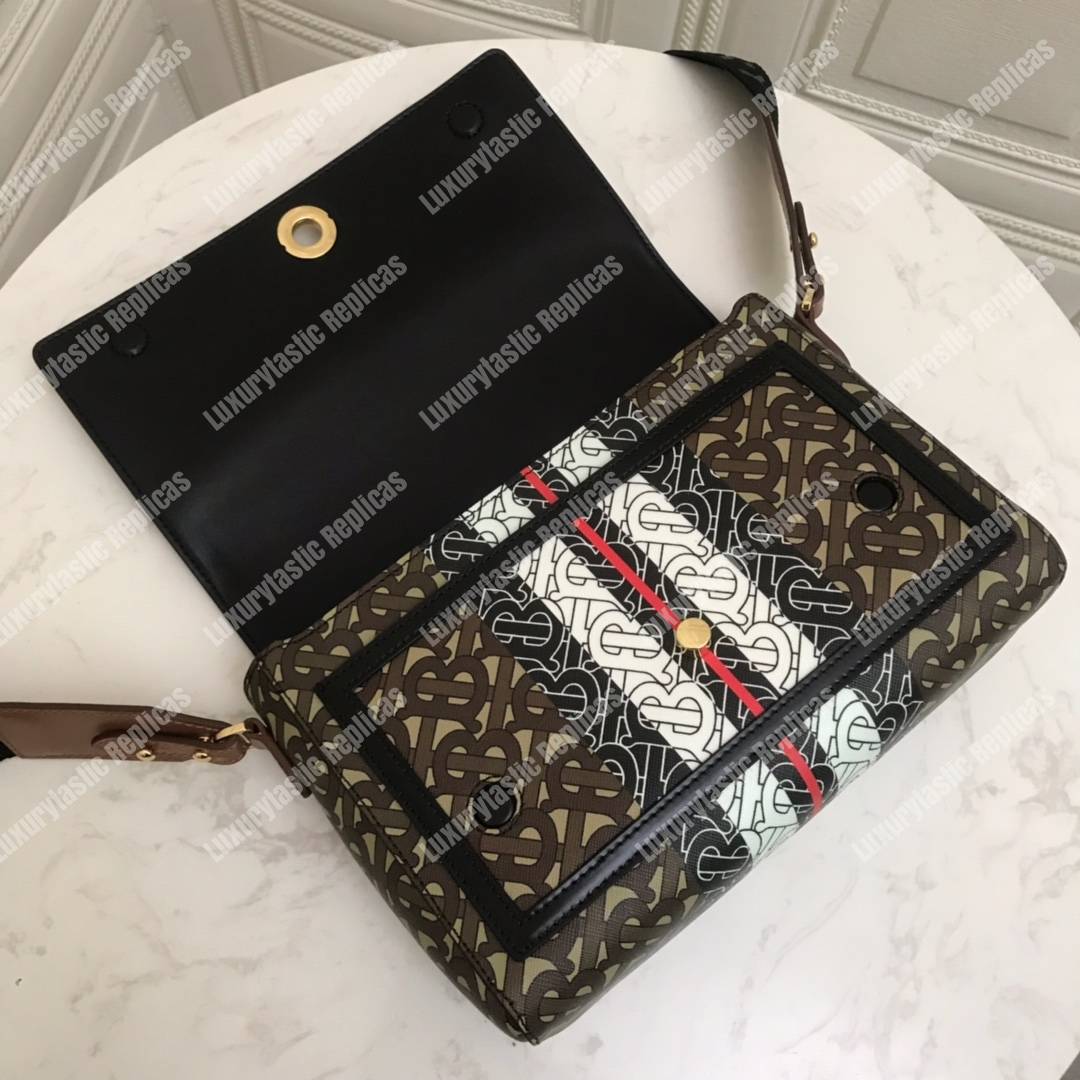 B**rry monogram stripe e-canvas note crossbody bag bridle brown