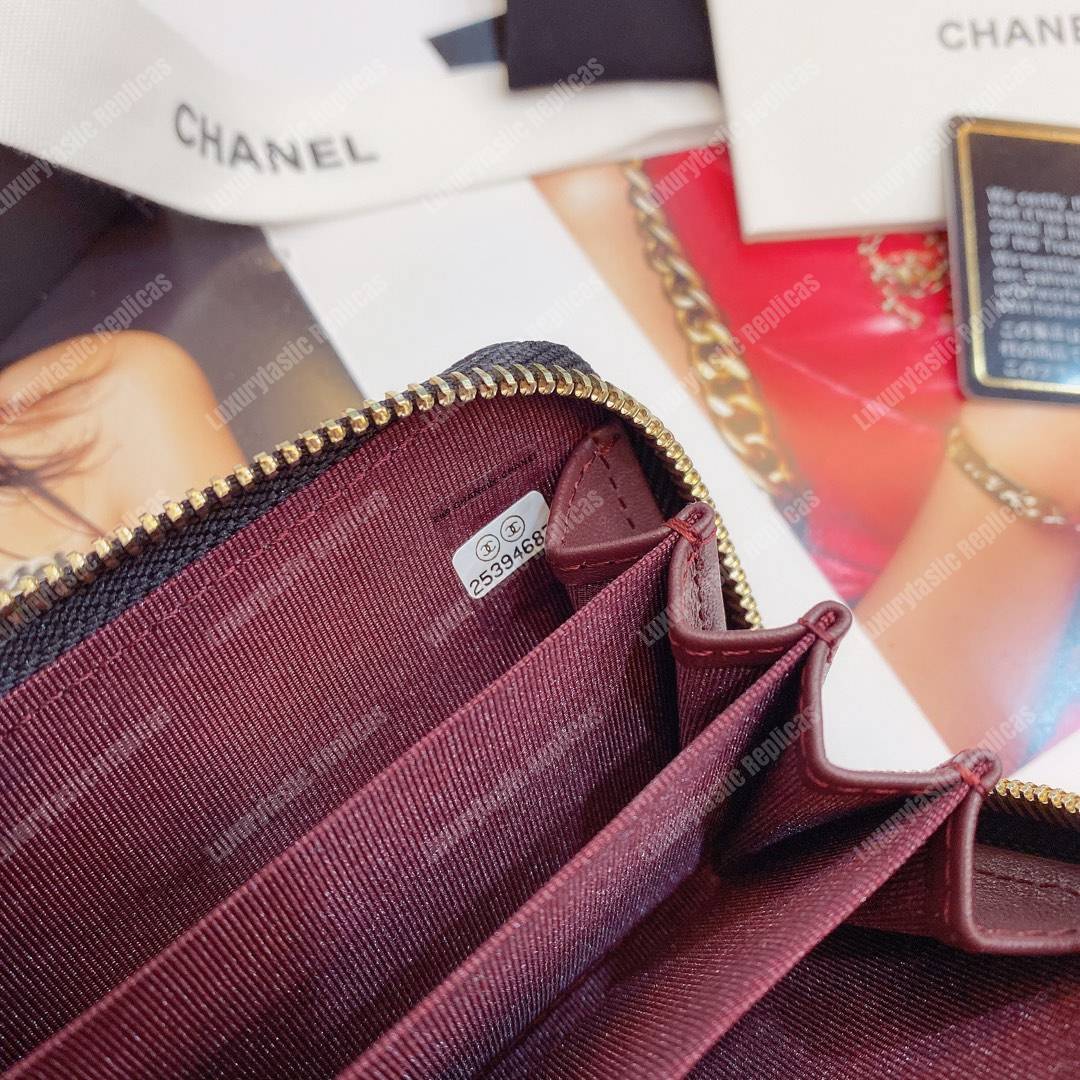 Ch*el classic zipper coin purse gold tone black