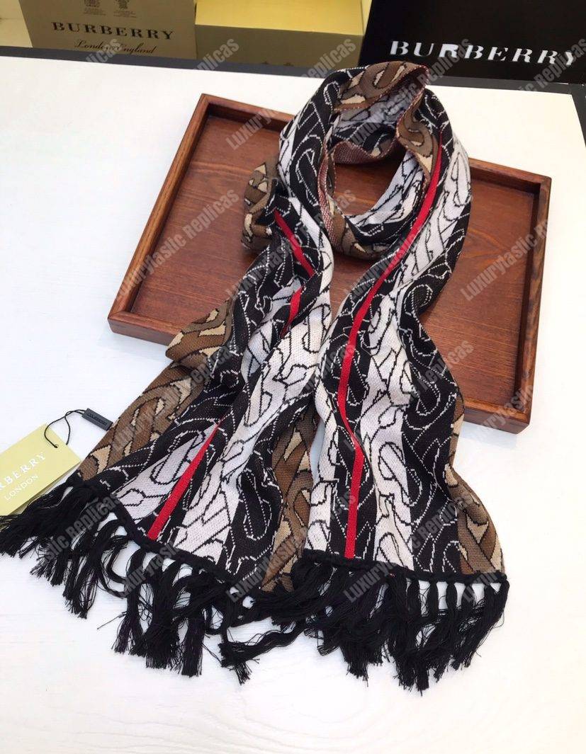 B**rry monogram stripe cashmere scarf