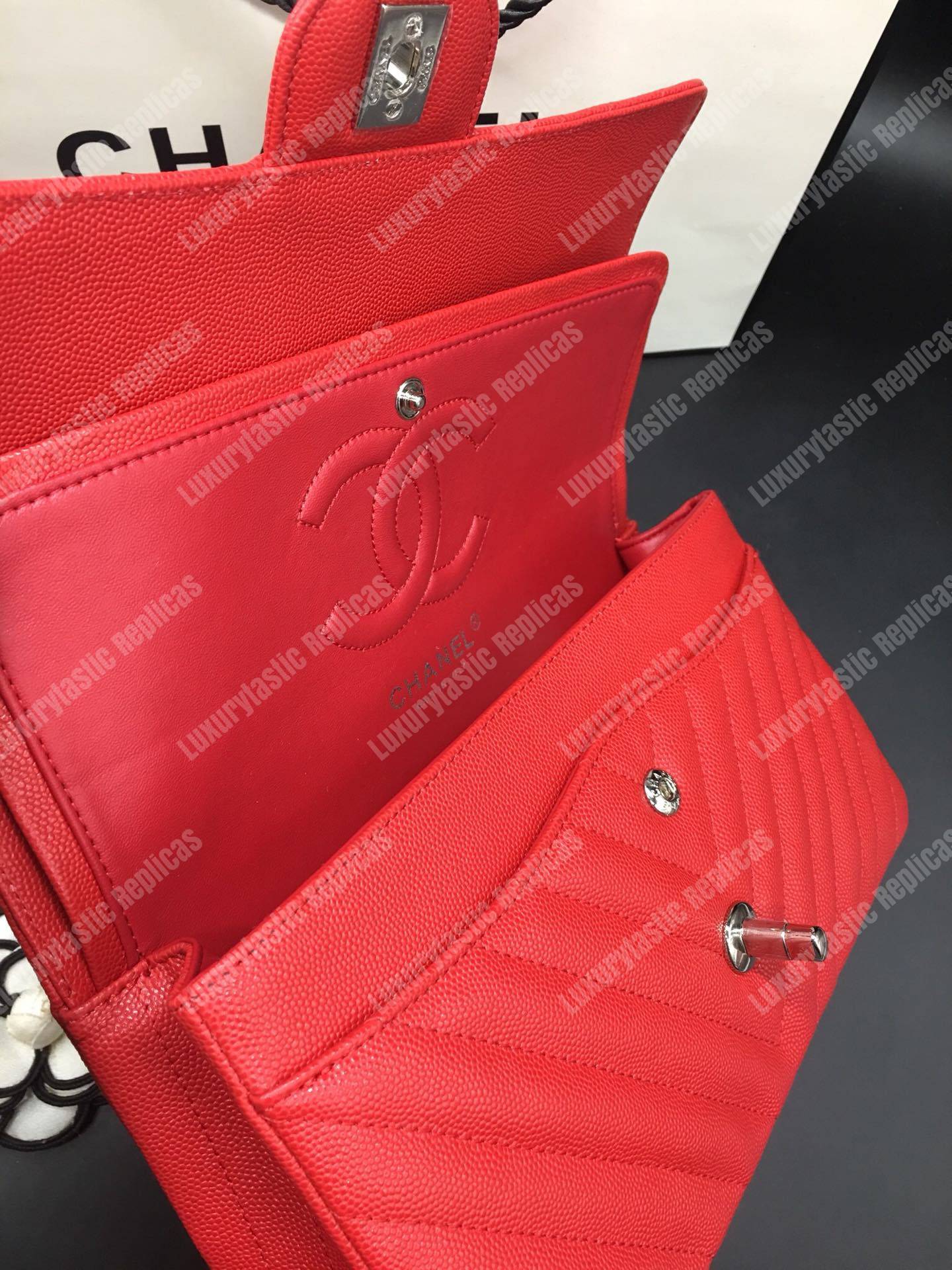 Ch*el classic medium handbag red