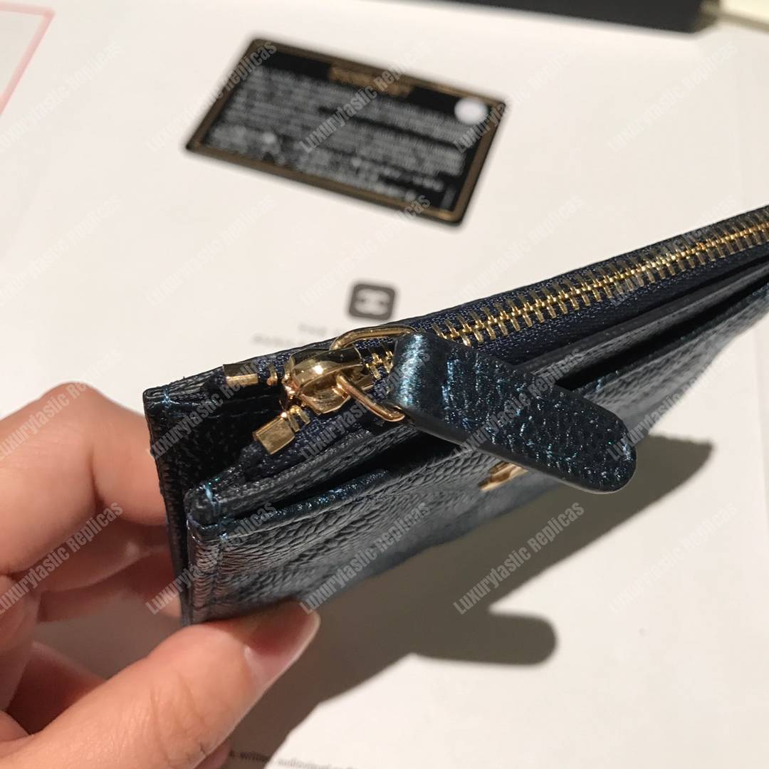 Ch*el classic card holder iridescent turquoise