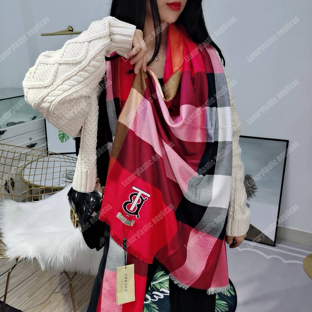 B**rry cashmere scarf red maroon tb monogram