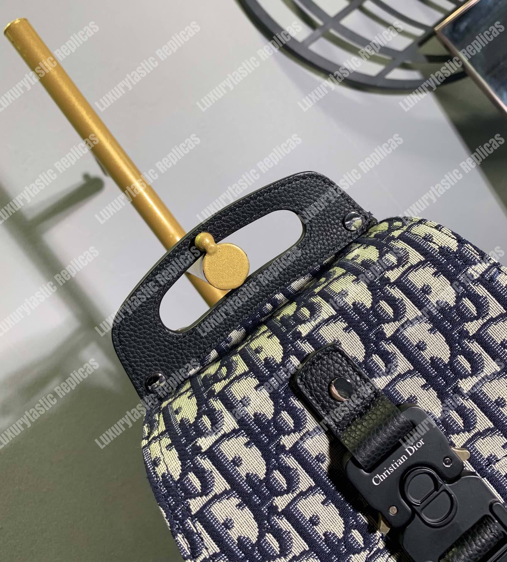 D*or navy blue oblique jacquard mini saddle backpack