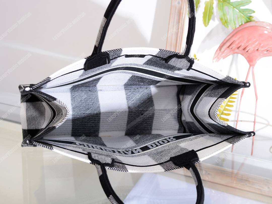 D*or book tote in off-white & black embroidered canvas