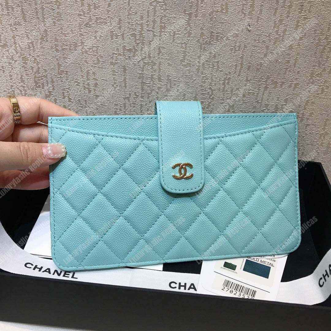 Ch*el classic pouch caviar leather sky blue