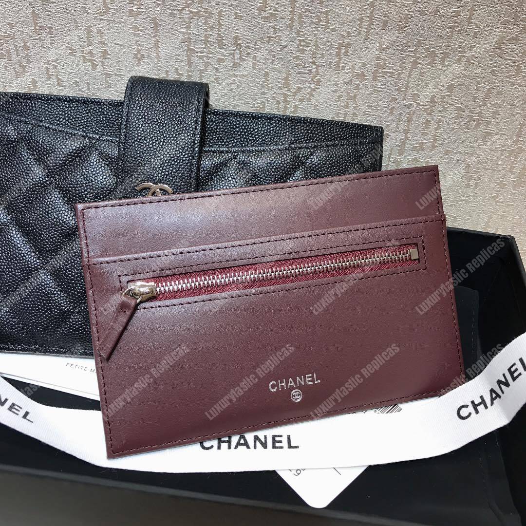 Ch*el classic pouch caviar leather silver tone black