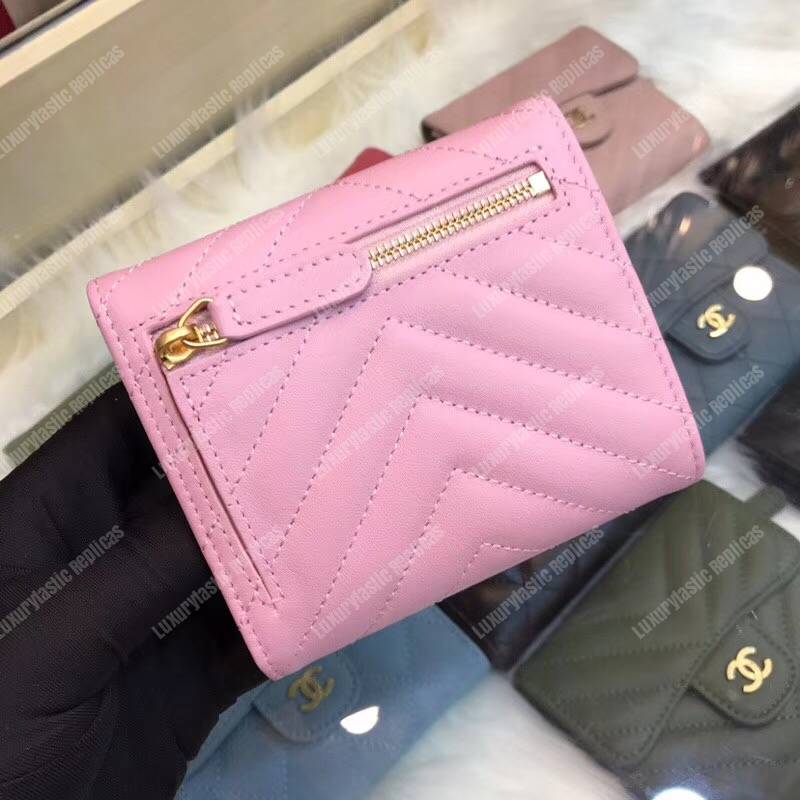Ch*el classic small flap wallet pink