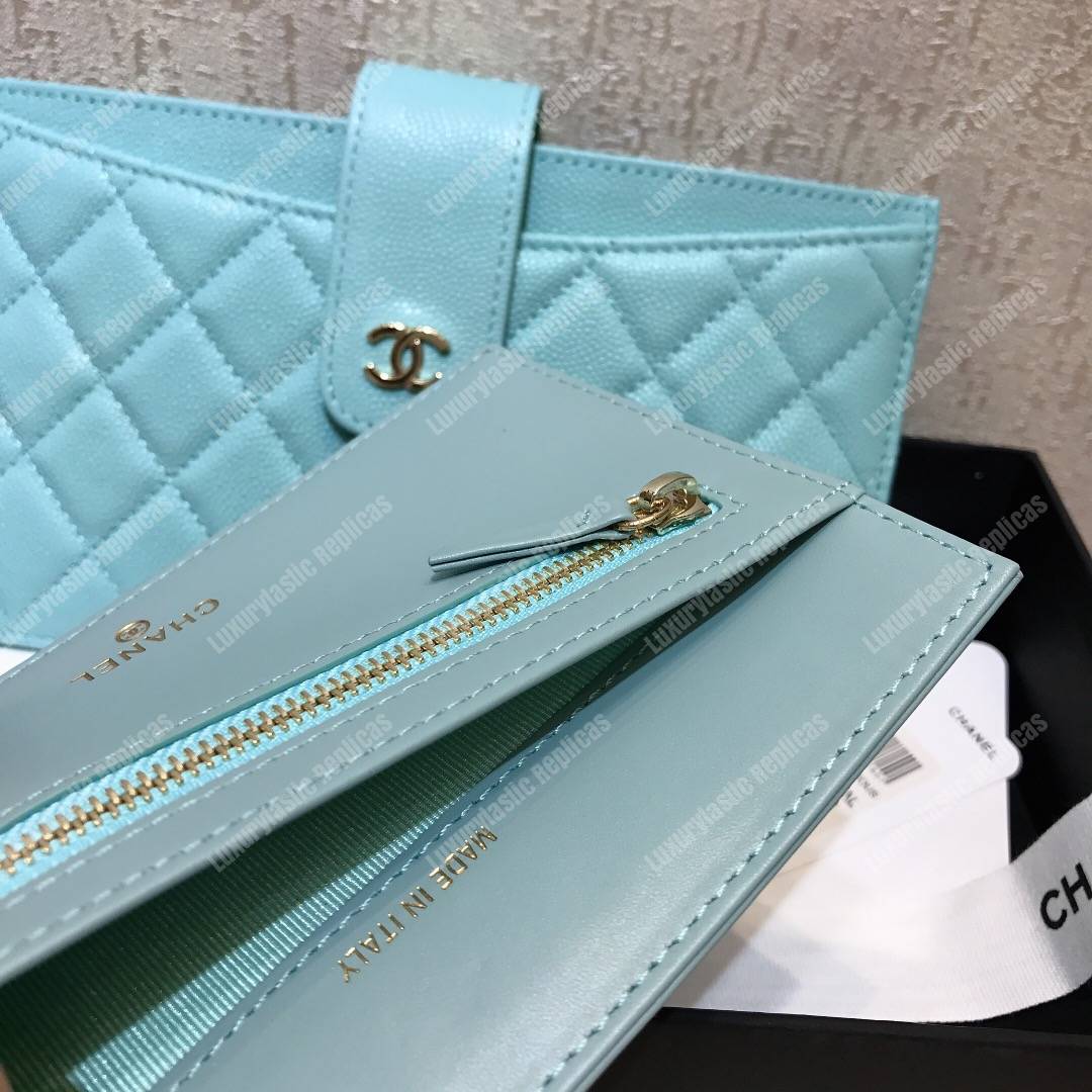 Ch*el classic pouch caviar leather sky blue