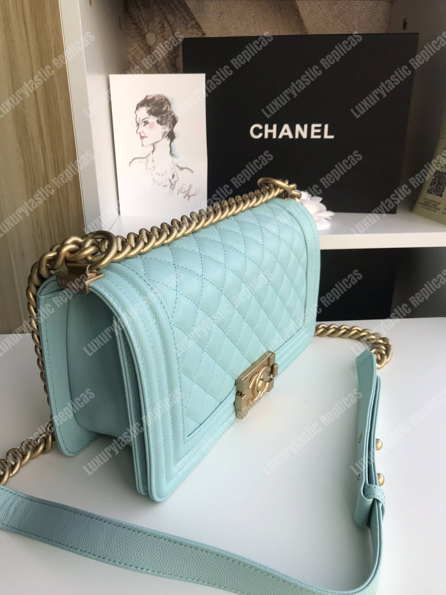Ch*el boy medium handbag sky blue