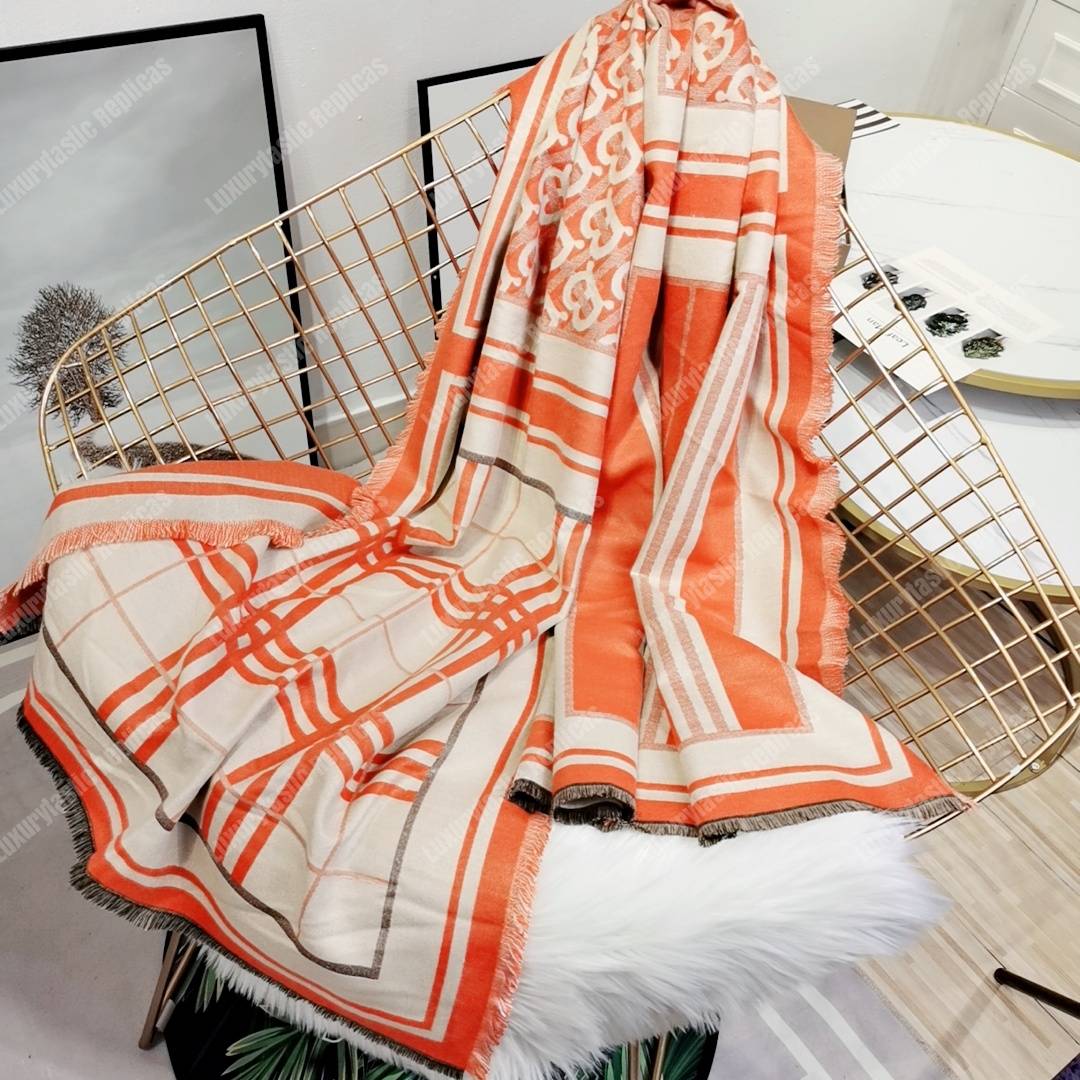 B**rry check, monogram and striped print silk scarf orange