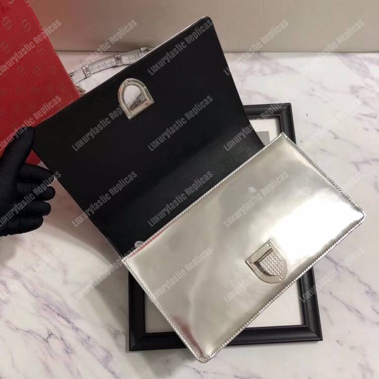 D*orama silver-toned metallic calfskin flap bag