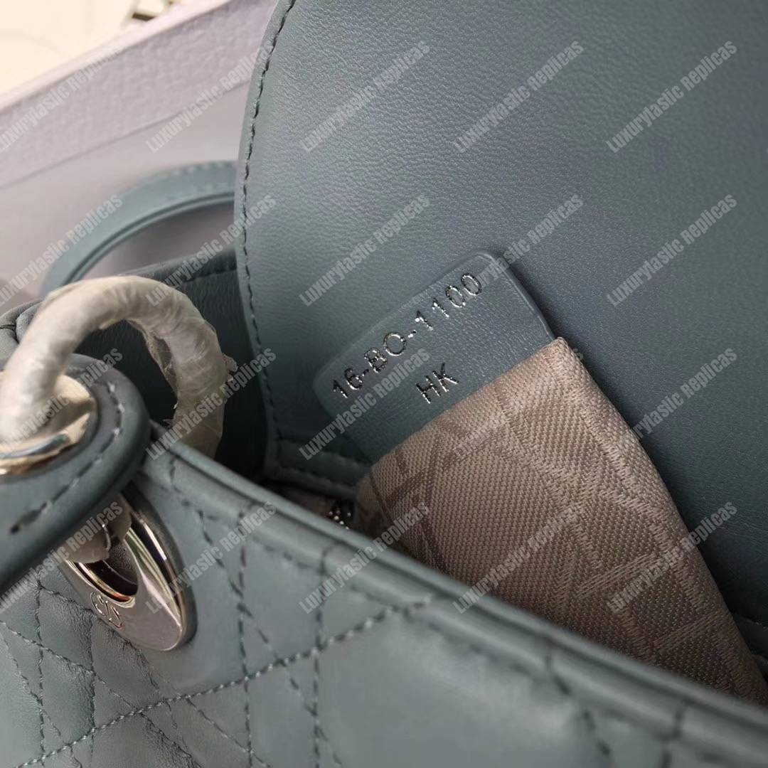 mini lady D*or lambskin bag storm blue