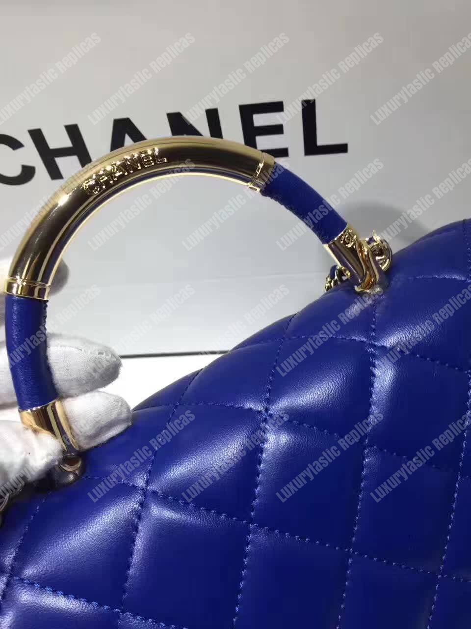 Ch*el medium flap bag with top handle blue