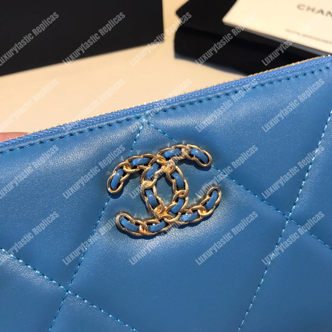 Ch*el 19 long zipped wallet sky blue