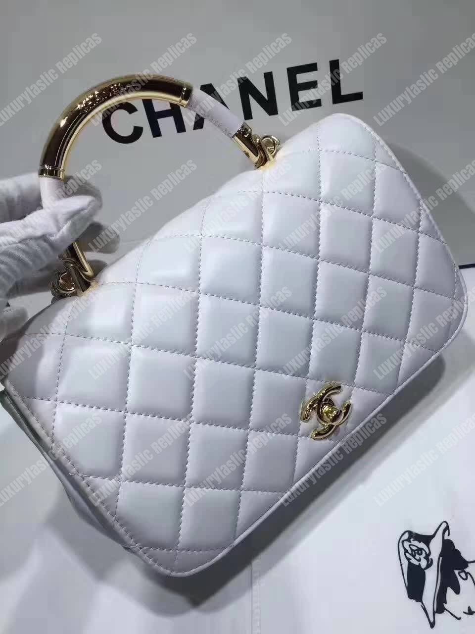 Ch*el medium flap bag with top handle white