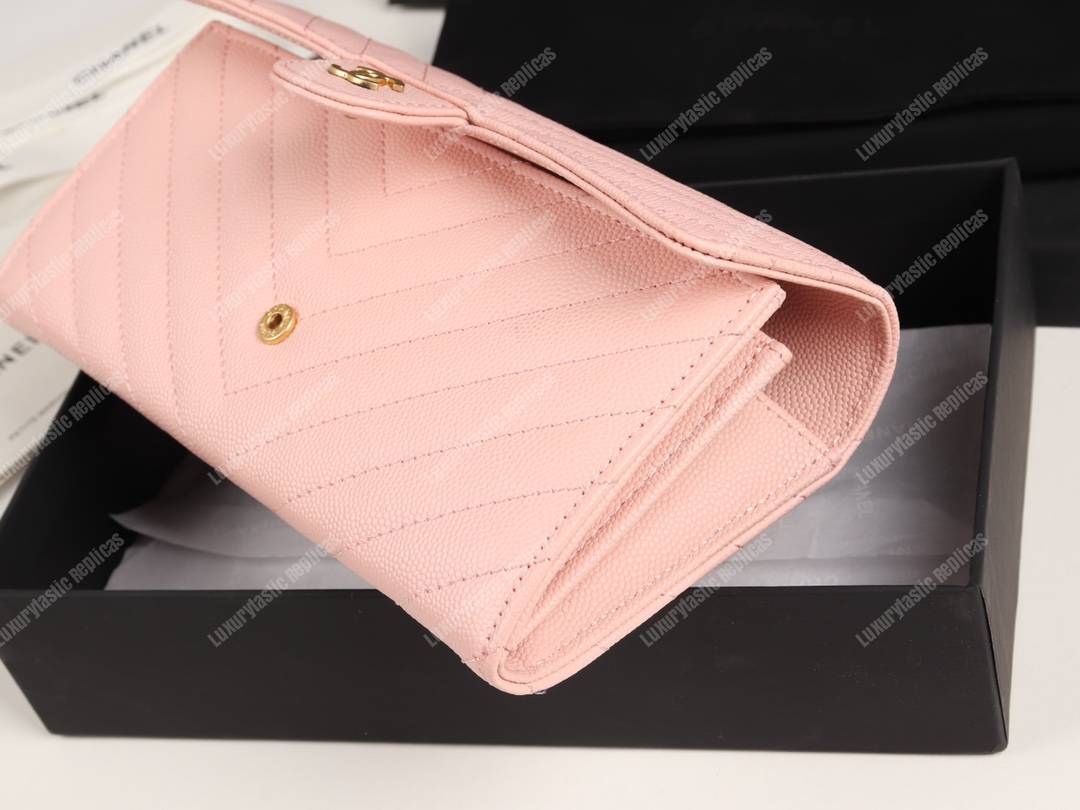 Ch*el classic long flap wallet gold tone pink