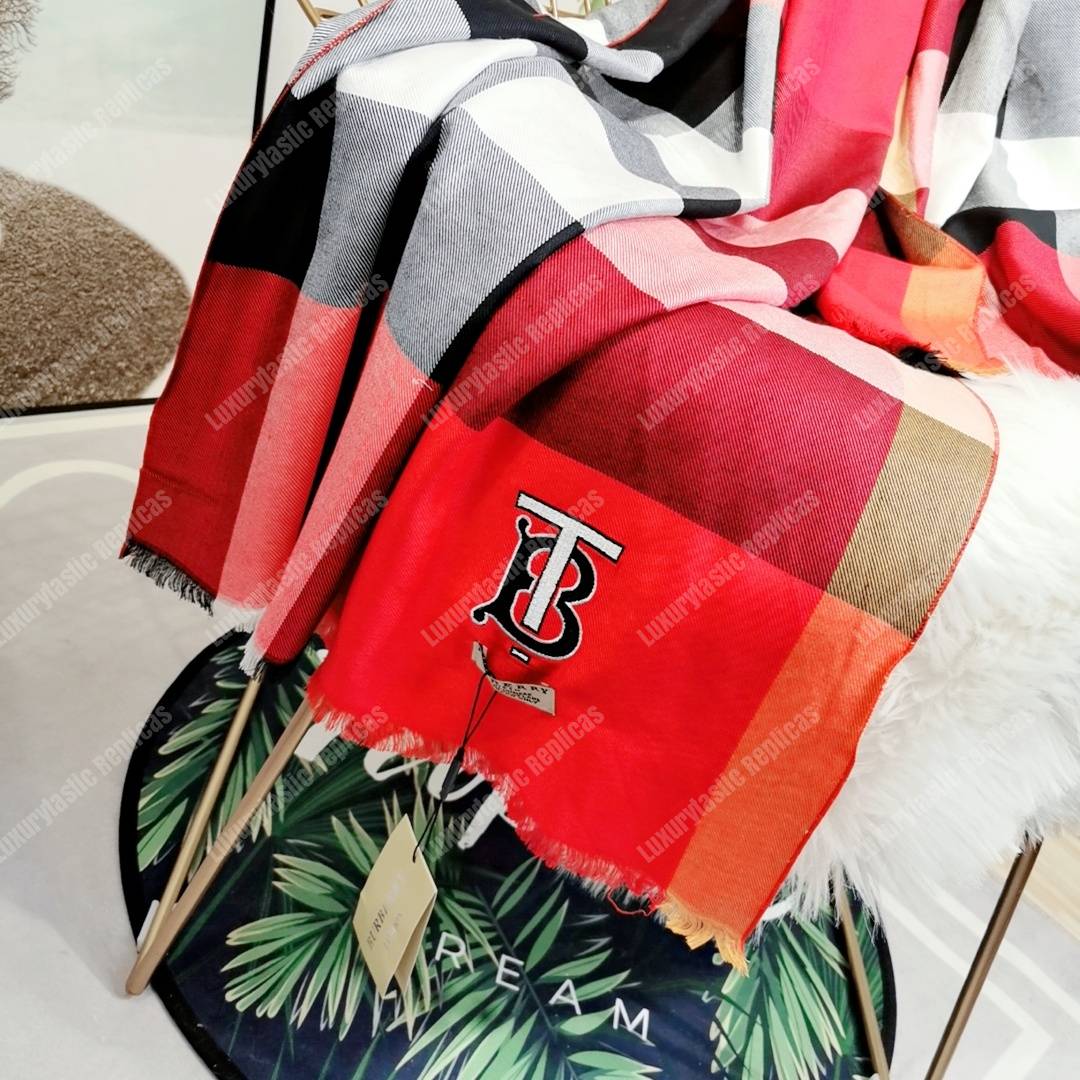 B**rry cashmere scarf red maroon tb monogram