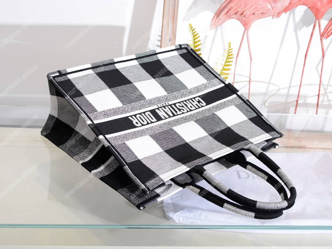 D*or book tote in off-white & black embroidered canvas