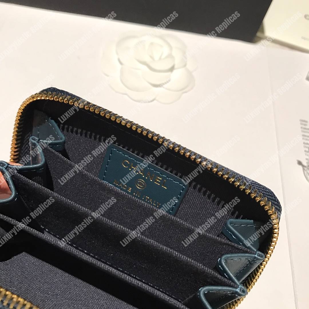 Ch*el classic zipped coin purse iridescent turquoise