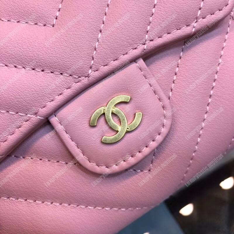 Ch*el classic small flap wallet pink